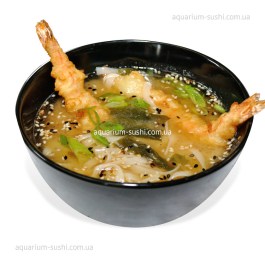 Miso soup with shrimp in tempura