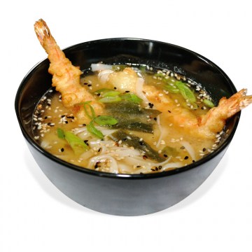 Miso soup with shrimp in tempura